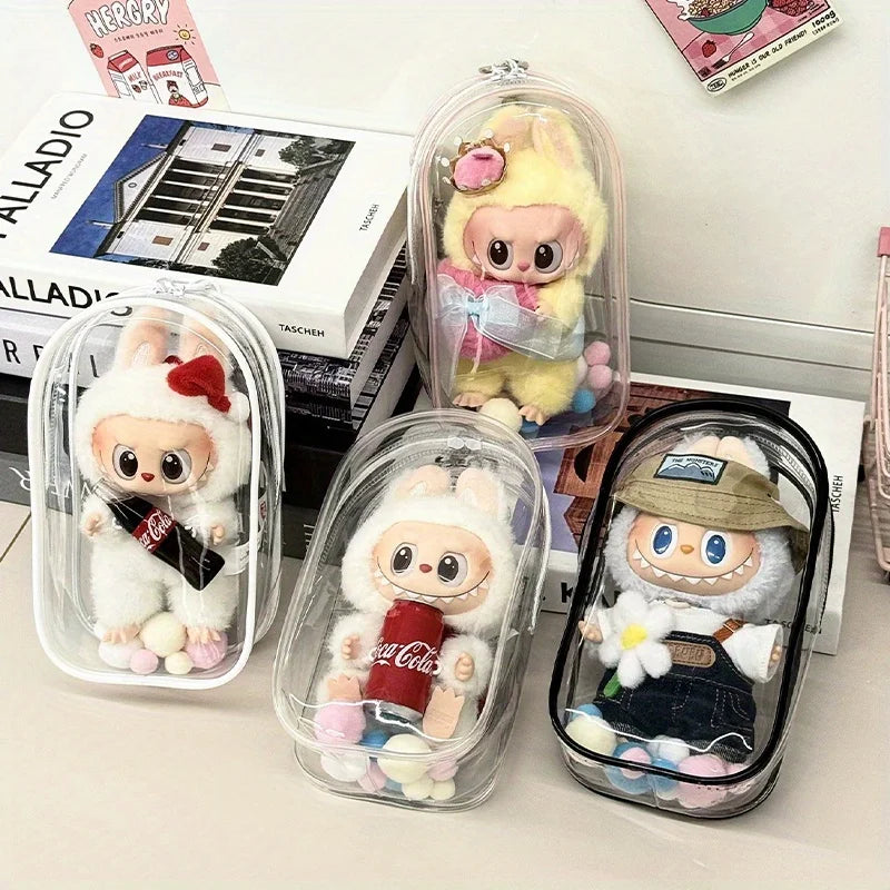 Funda antipolvo transparente para Labubu · gachapon coleccionable