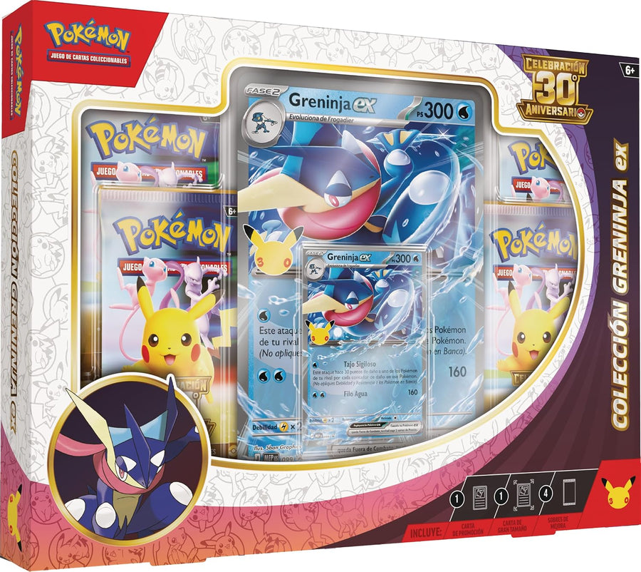 Pokémon Colección Greninja ex · Celebración 30.º Aniversario (2 promos + 4 sobres)