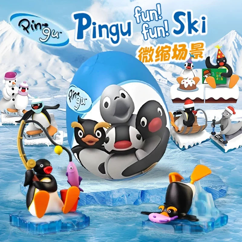 Pingu fun! fun! Ski — miniescenas de invierno · gachapon coleccionable