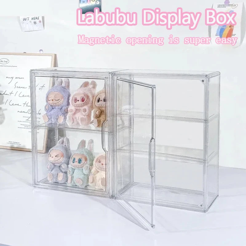 Vitrina acrílica para Labubu y figuras · gachapon coleccionable