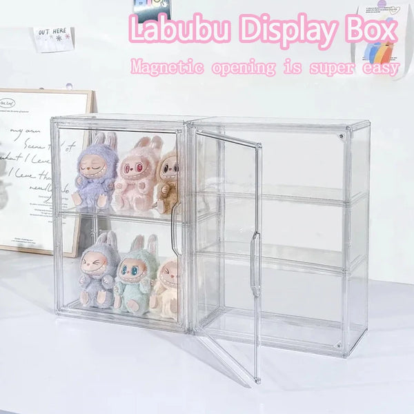Vitrina acrílica para Labubu y figuras · gachapon coleccionable